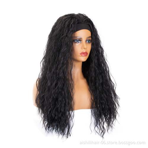 wholesale cheap headband wigs for black women long black wave synthetic hair wig